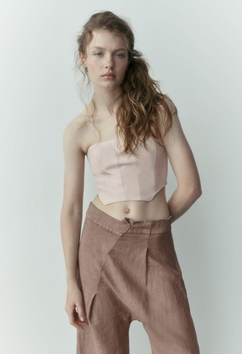 NWT Zara Woman LEATHER BUSTIER CROP TOP M Oyster White Sexy Club Festival Corset - Picture 2 of 12