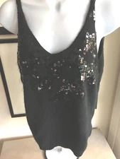 Itokin S black dressy sweater straps sequins v neck lambswool Angora nylon