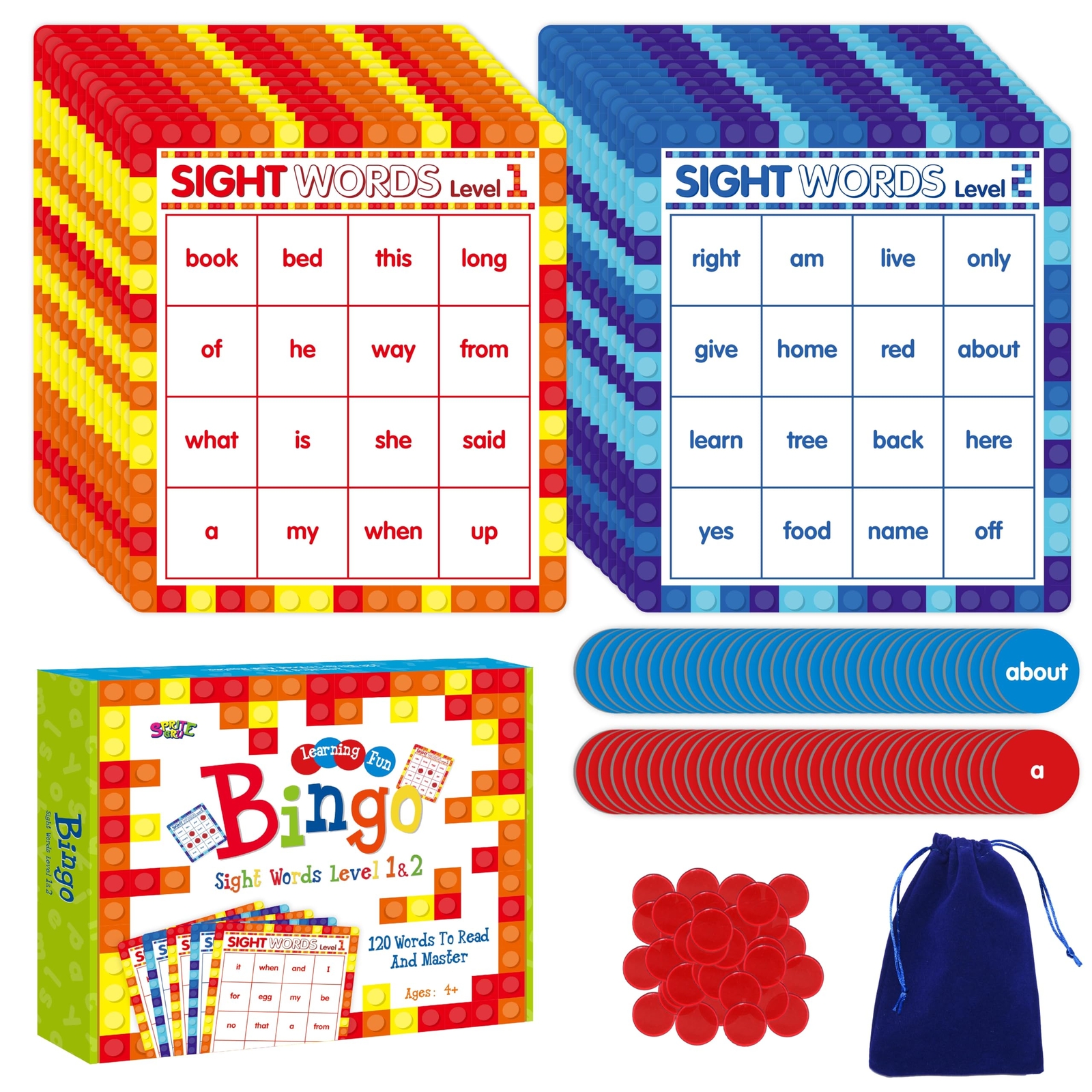 Sight Word Bingo Game 120 Sight Words Learn to Read Level 1 & Level 2 Bingo B...