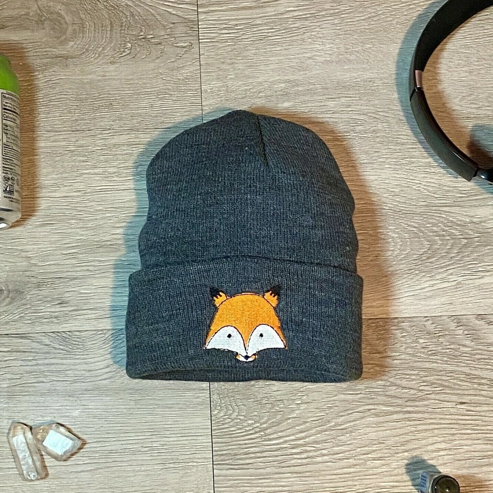 Fox Head Winter Beanie Stretch Hat. Knitted Cap Red Fennec Kit Embroidered Anime - Image 3 of 4