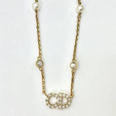 Christian Dior Necklace CLAIR D LUNE Logo Rhinestone Gold Christian Dior Necklace CLAIR D LUNE Logo Rhinestone Gold