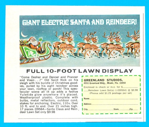 1973 Santa Lawn Display PRINT AD sleigh outdoor ornament SMALL AD 4.5" x 5.5" - Picture 1 of 3