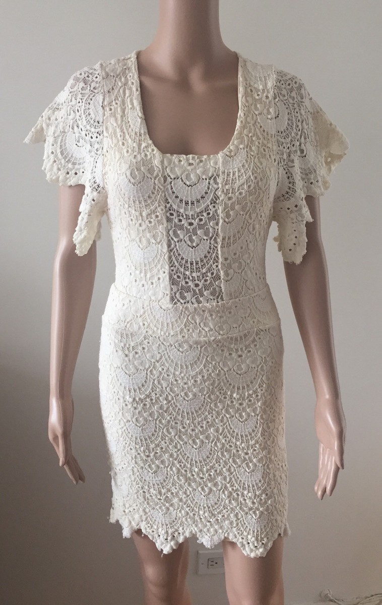 rasario white dress black lace Lace mini dress with voluminous skirt