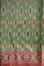 FNC Vintage 5Yard Green Sarees Sambalpuri Woven Work Ikat Blend Silk Sari Fabric