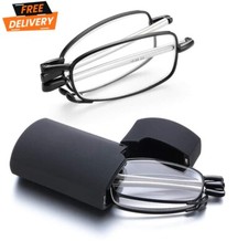 Unisex Reading Glasses Black and Gunmetal Readers Compact Folding Glasses w/Case