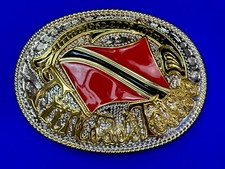 Trinidad  Tobago Flag Caribbean Country Gold Silver Red Patriotic Belt Buckle
