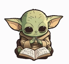 Baby Yoda Reading Decal Sticker, Car, Window, Tumbler Sticker Decal