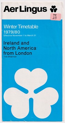Vintage Aer Lingus Winter Fahrplan Prospekt Prospekt 1979 1980