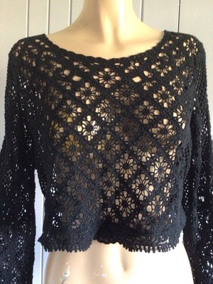 Vintage YK2 Damen Häkel Strick Top Festival Strand Ibiza Gr. S UK 10 von NEW LOOK