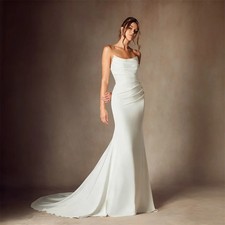 Customized Strapless Mermaid Wedding Dress Elegant Length Chapel Train Gown