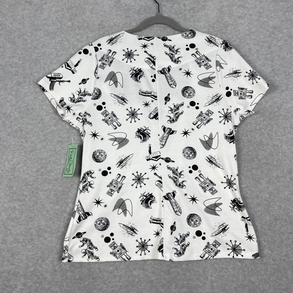 Top Rock Steady para mujer cuello diamante talla 4X blanco espacio Rockabilly pin up Foto 2 de 4