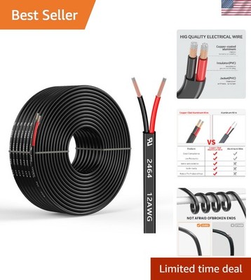 Electrical Wire 12 Gauge 2 Conductors 30FT PVC Copper Clad Aluminum Extension...