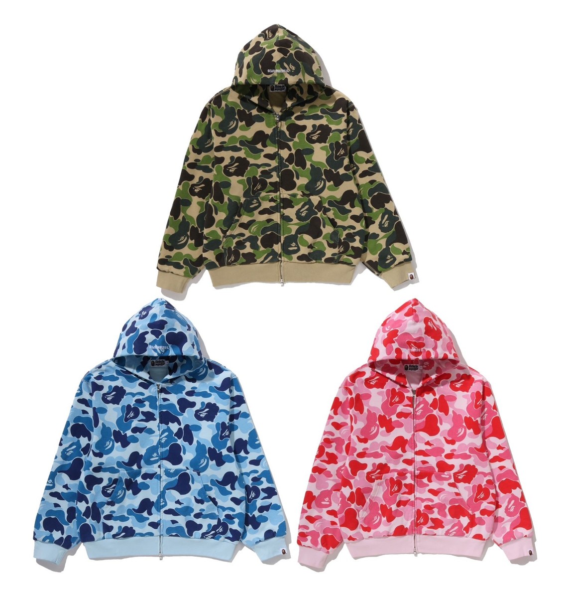 A BATHNIG APE Men's ABC CAMO HEAVY WASH CROPPED FIT ZIP HOODIE