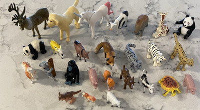 26 Miniature Plastic and Rubber Wild Animals, Zoo Animals, Panda's, TIGER, MORE