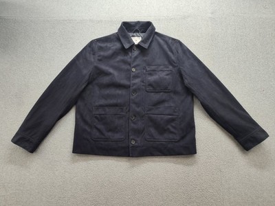 H&M Men Jacket L Navy Blue Pockets Collared Long Sleeve Button Up Casual Outdoor