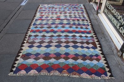 Vintage traditionell handgefertigt orientalisch Wolle Baumwolle blau rosa Kelim 265x150cm