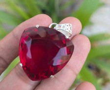 Natural 25 Ct Red Ruby Trillion Certified Loose Gemstone 925Solid Silver Pendant