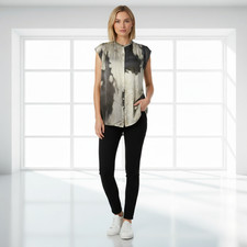 Authentic Johnny Was Biya 100 Silk Full Button-Down Top Cap Sleeve Boho