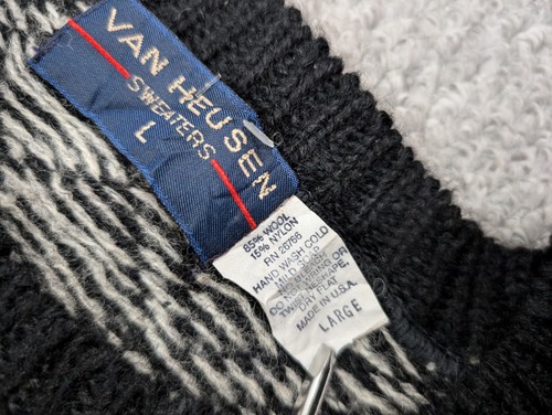 Van Heusen Vintage Men's Geometric Grandad USA Wool Pullover Jumper Sweater L - Picture 6 of 11
