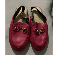 Gucci young girls Pink Leather Loafer Flats Slip-On Metal Bit Accent Size 12