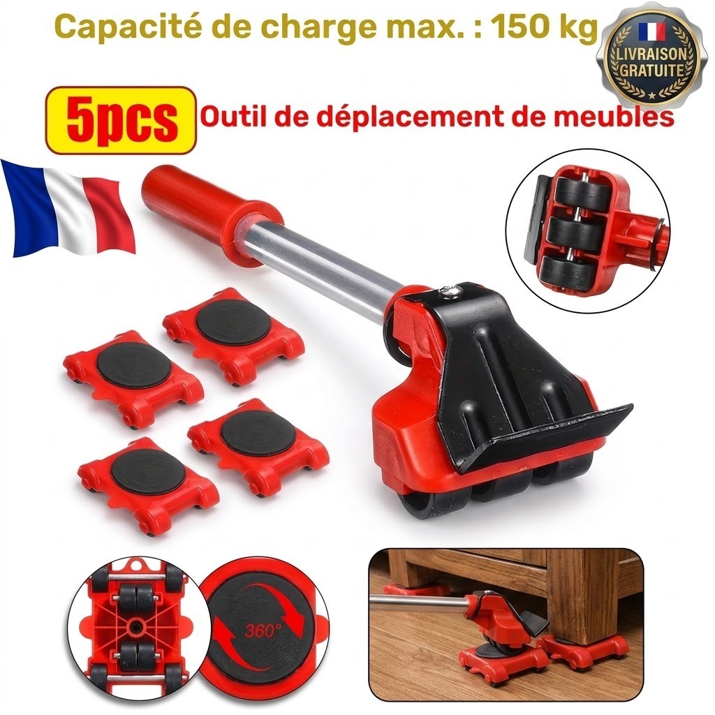 Kit déplacement de meubles roulettes 360 charge 150kg outils