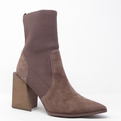 Steve Madden Womens Tackle Booties Brown Suede Knit Sock Block Heel 9.5M