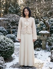 NWT Reformation Daisy Cropped Jacket in Cream Wool Blend Satin Tie Front XS