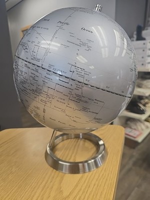 Modern Drexel Heritage-style decorative globe with a silver finish.