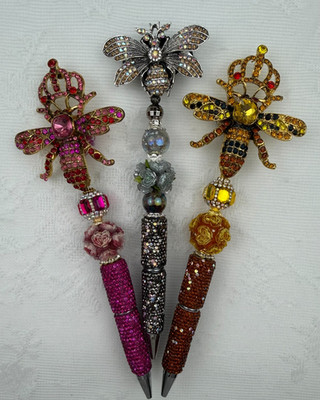 Custom beaded pens. Queen Bee! Gifts. Basket filler. Journal. Collect!
