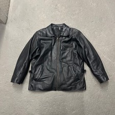 Women's Vintage 90s Black Genuine Leather Full Zip Preppy Belted Jacket Size L