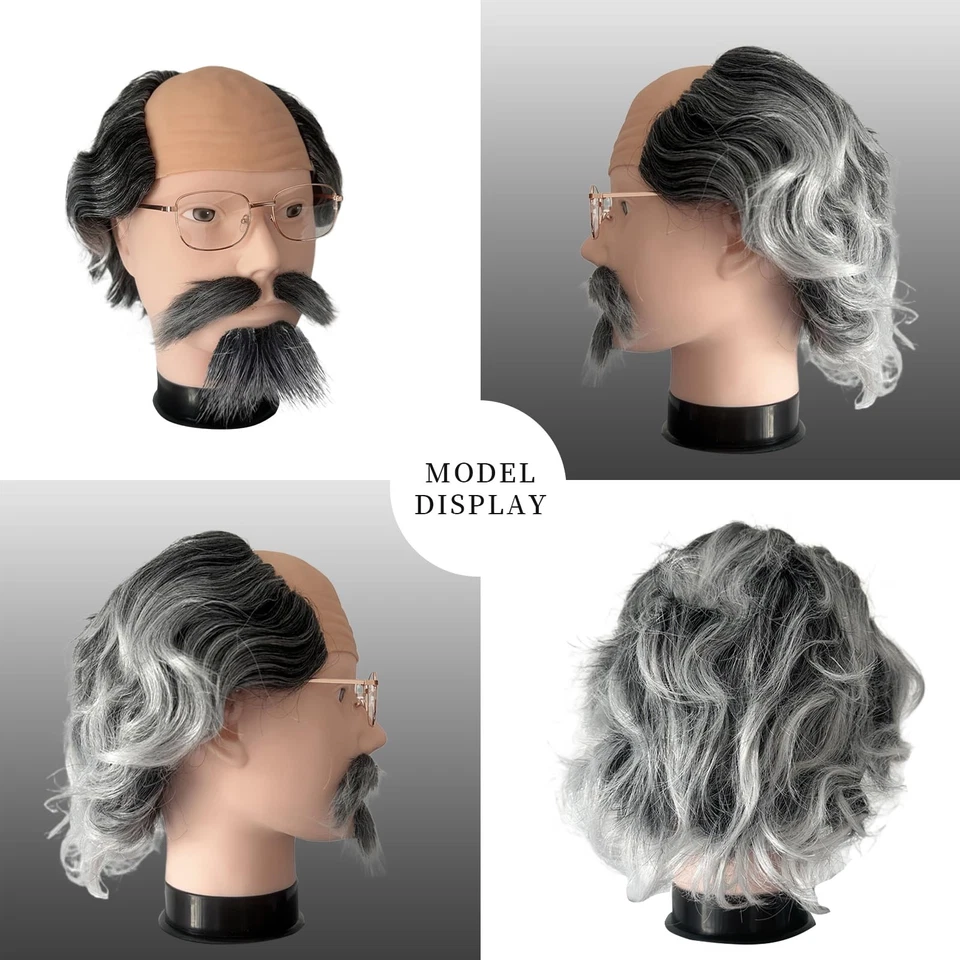 Conjunto de Disfraz Peluca Viejo, Divertida Gorra Calva con Pelo Gris, Bigote, Cejas, G... Foto 3 de 4