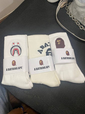 BAPE A Bathing Ape Crew Socks 3 Pack Thick Embroidered Unisex Streetwear - SALE