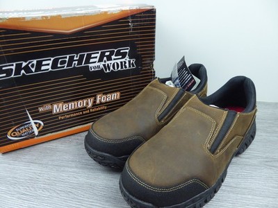 Skechers Hartan Men's Size 12 Dk Brown Memory Foam Work Shoe Steel Toe 77066 New