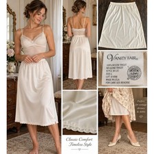 Vintage Vanity Fair 70s Half Slip Ivory Antron III Nylon Lace Trim Made in USA L