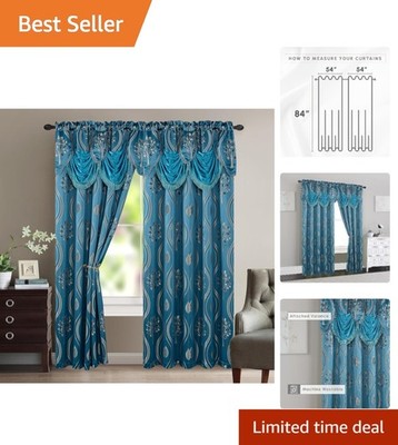 Decorative Navy Curtains with Attached Valance and Rod Pocket 2 Pack