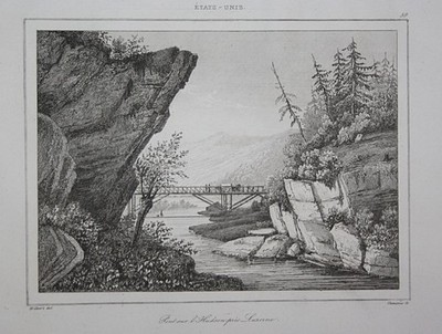 1850 Hudson bridge Brücke Amerika America USA  Ansicht view Stahlstich