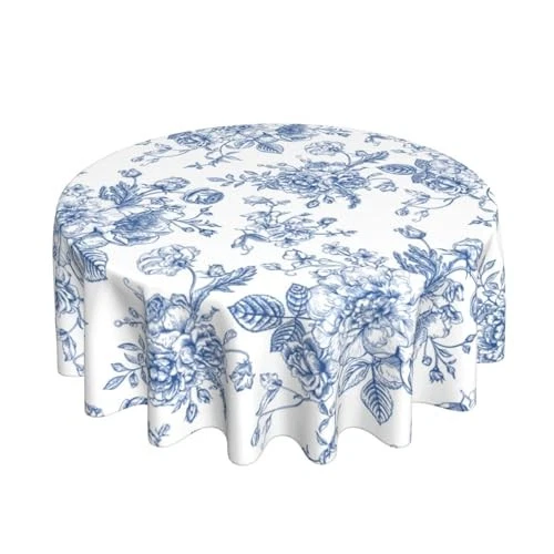 Tablecloth 70 Inch Round Blue and White Chinoiserie 70" (Round) Blue Floral - Image 2 of 4