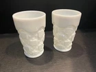 Set of 2 Vintage Westmoreland Old Quilt 8oz Milk Glass Tumblers 5.25 Inches