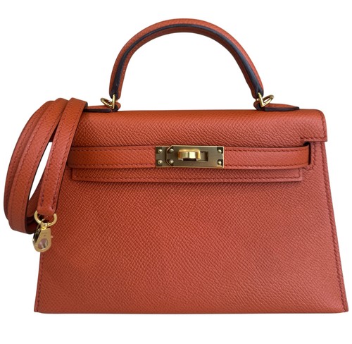 Hermes Kelly Mini 20 Terre Battue Orange Epsom Leather Gold Hardware RARE