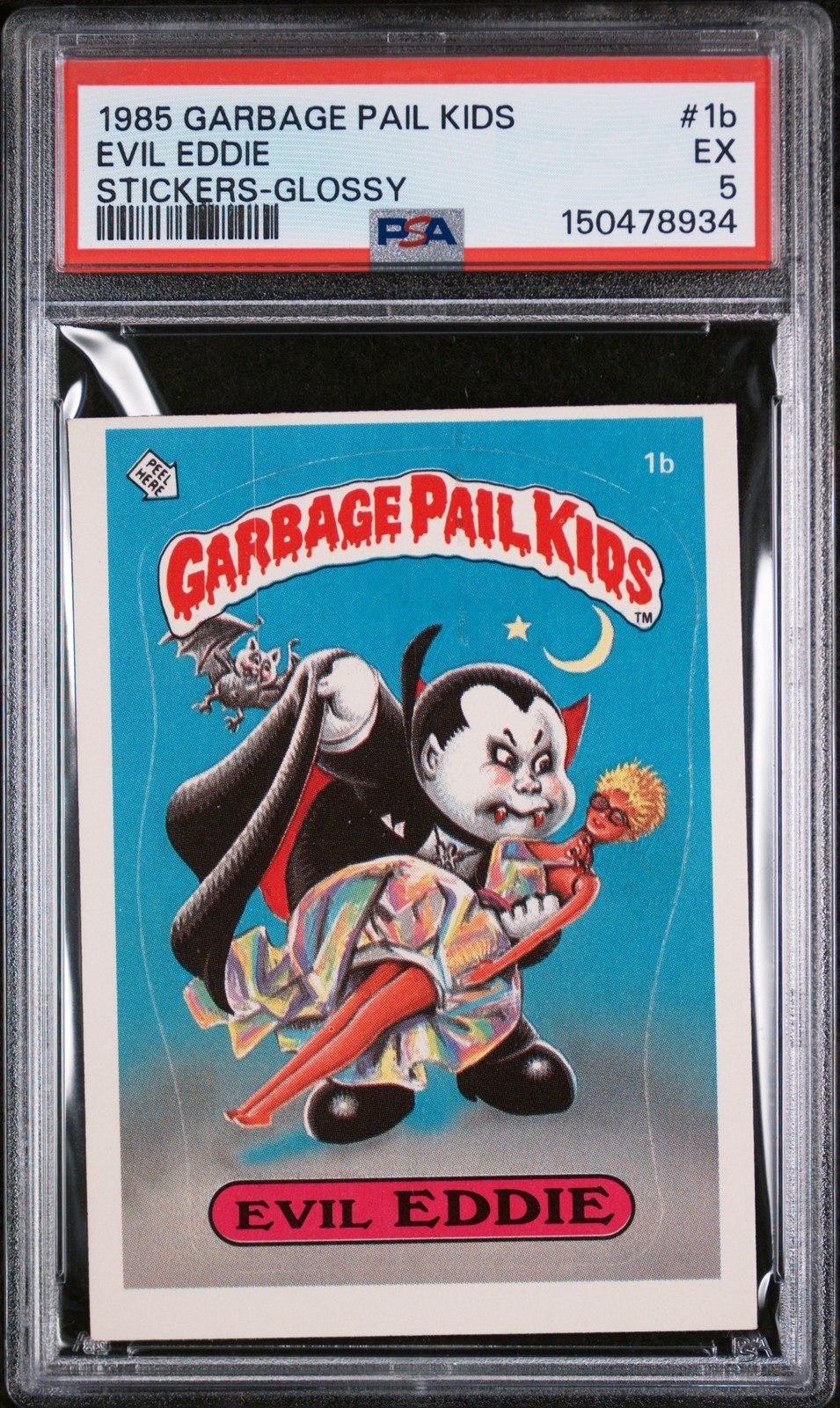 1985 GARBAGE PAIL KIDS STICKERS GLOSSY #1B EVIL EDDIE PSA 5