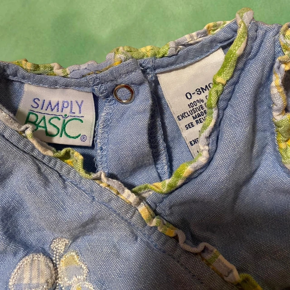 Xadrez Simply Basic bebê menina uma peça tamanho 0 a 3 meses azul verde amarelo - Imagem 3 de 3