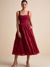 Lulus Loira Burgundy Burnout Jacquard Lace-Up Midi Dress Size Small