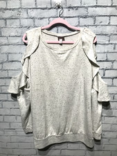 Isabel, Women Maternity XXL, Ivory Cold Shoulder Long Sleeve Pullover Sweatshirt