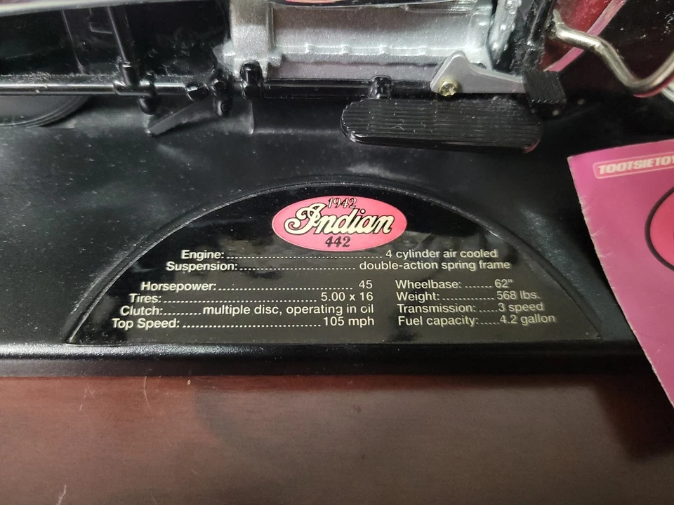 Motocicleta Indian 442 1942 auténtica réplica detallada escala 1/10 fundida a presión rara Foto 2 de 4