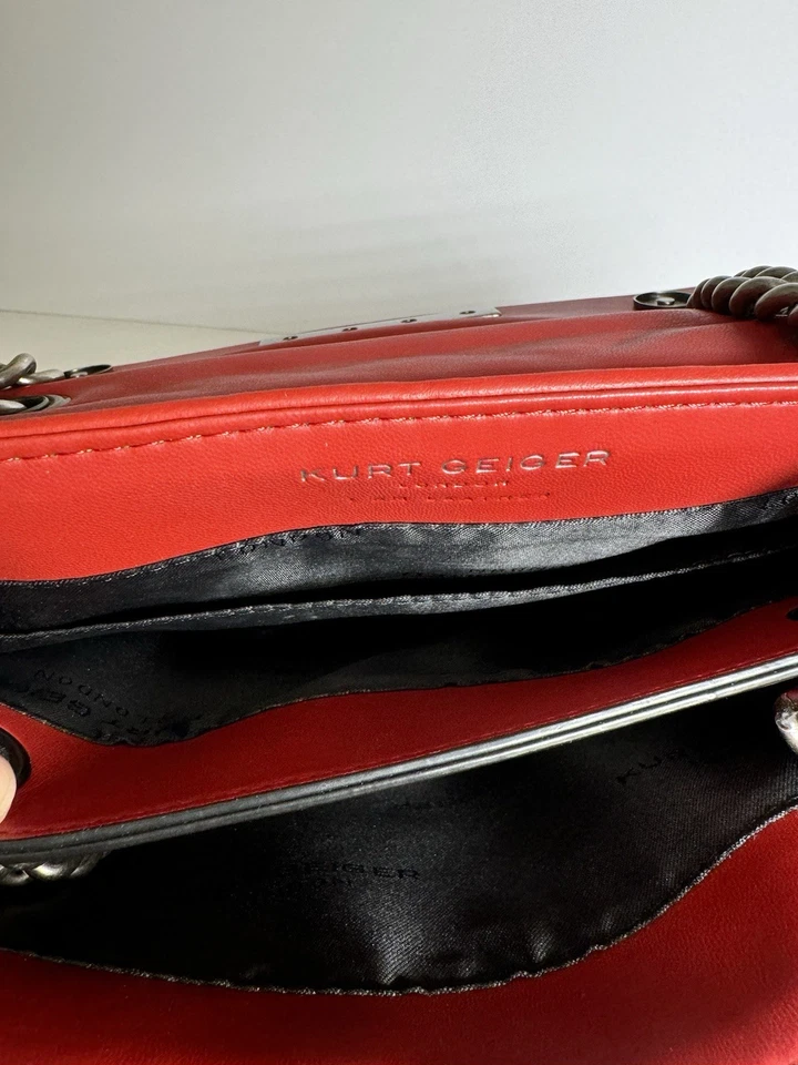 Kurt Geiger London Shoulder Red Quilted Chain Bag - Image 3 of 4