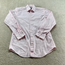 David Donahue Dress Shirt Mens 15.5 32/33 Pink Trim Fit Cotton Long Sleeve