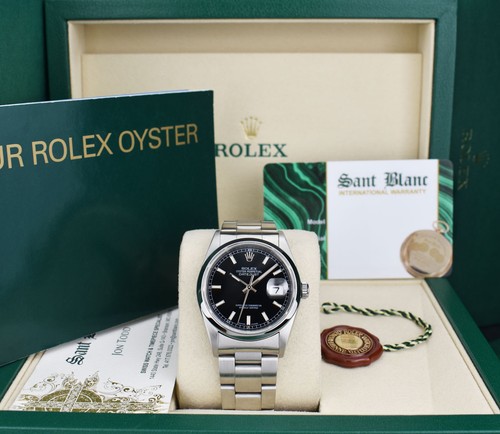 ROLEX 36mm Stainless Steel DATEJUST Black Index Dial 16200 SANT BLANC