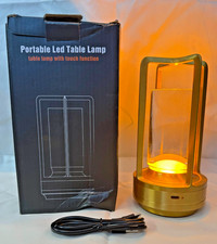 LED Touch Table Lamp Gold Rechargeable USB-C 3-Color Light NIB