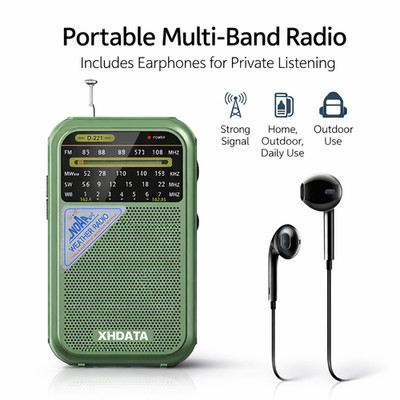 XHDATA D221 Weather Warning Portable Radio AM FM SW NOAA Pocket Radio+Earphone