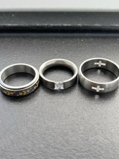 3pc Men Ring Lot Spinner Moon Star Tension Set Princess Cut CZ Cross